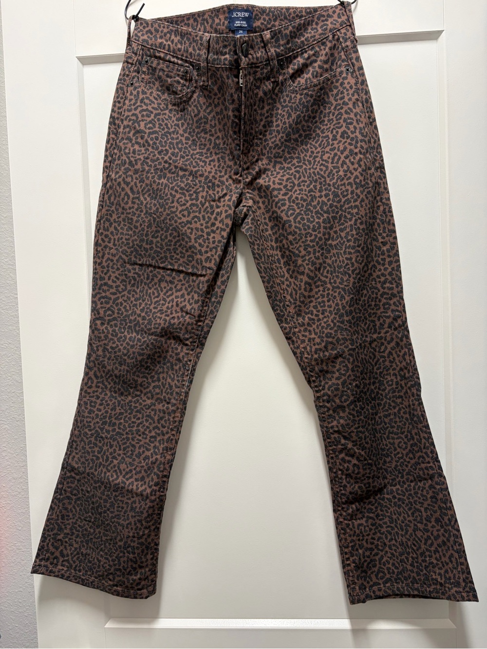 J. Crew Factory Brown and Black Leopard Print Flare Crop Ankle Jeans Size 26